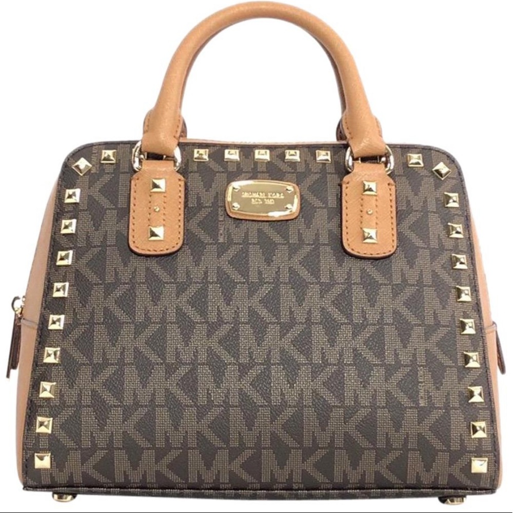 Michael Kors Sandrine Stud Satchel / Brown Leather Cross Body Bag